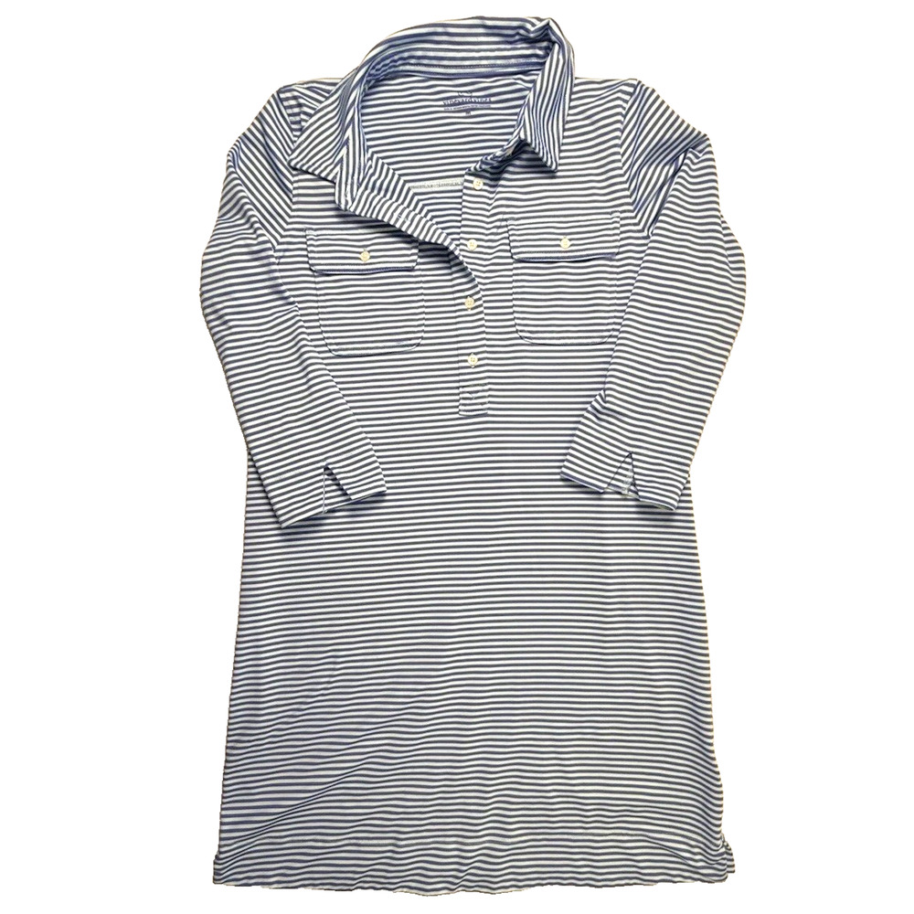 Vineyard Vines Navy and White Striped Midi Shirt Dress